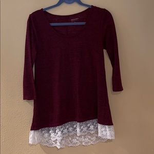 Maroon sweater with lace bottom